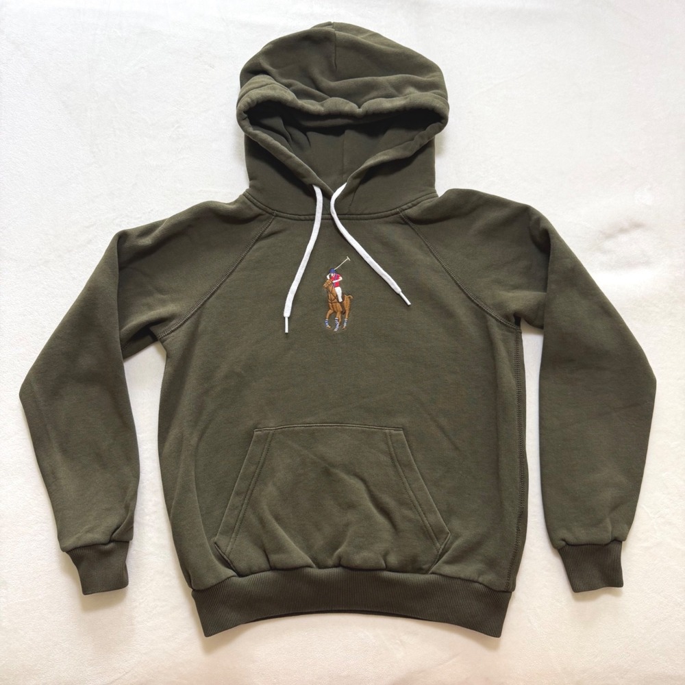 Polo Ralph Lauren Hoodie Kids XS (4/5) Olive Green Big Pony Embroidered Pullover